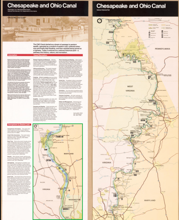 1987 - Chesapeake and Ohio Canal, Washington, D.C., Maryland, West Virginia, official map and guide 