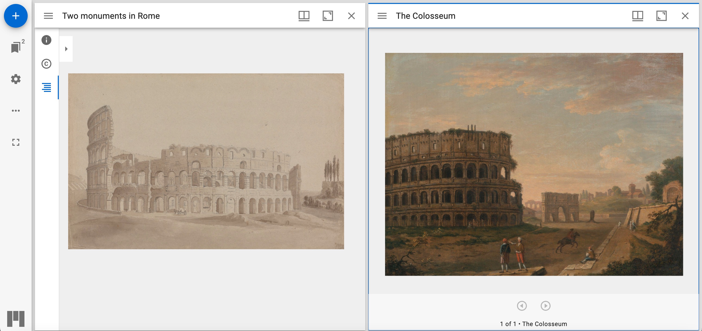 Illustration of a possible way of visualizing two Canvases from different IIIF objects.